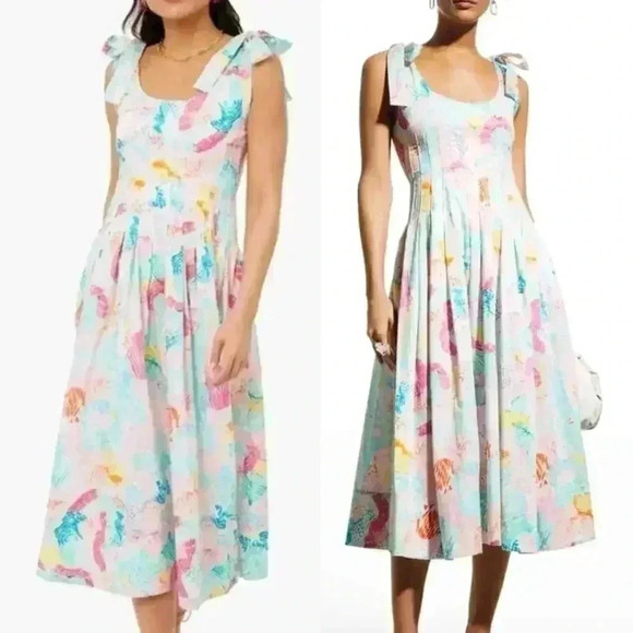 HUNTER BELL Dresses & Skirts - HUNTER BELL Pastel Floral Tie-Shoulder Scoop-Neck Midi Dress